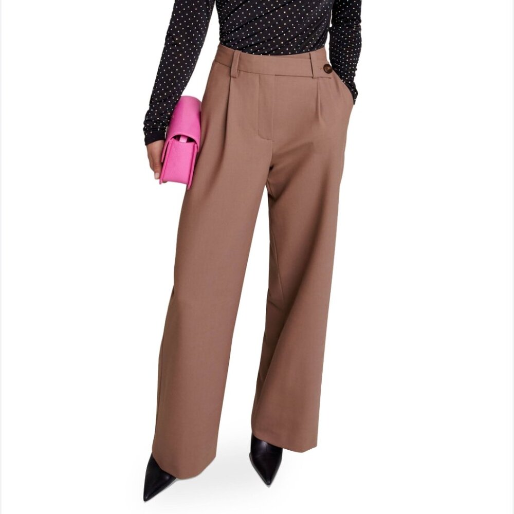 Maje Womens Pleated Wool-Blend Pant in Camel